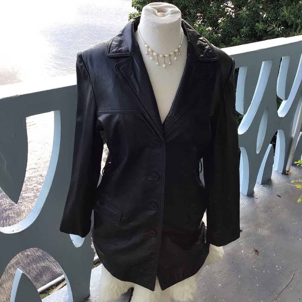 Adler Collection 100% Lambskin Leather Elegant Black Blazer for Women Italy